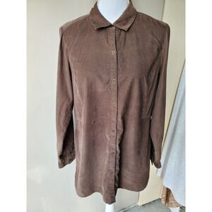 J Jill Top Womens Medium Brown Button Up Corduroy Casual Boho Chic‎ Minimalist